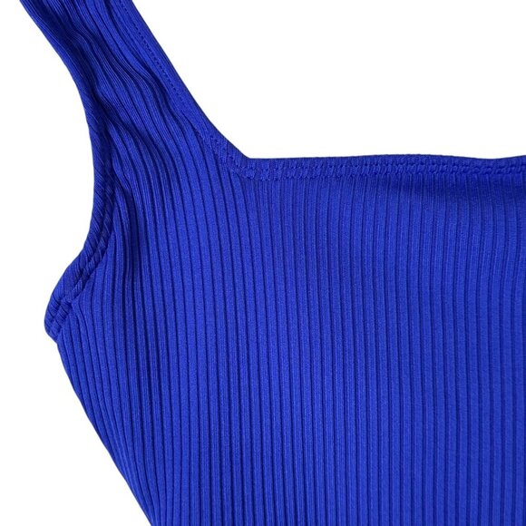 Bleu Rob Beattie Blue Ribbed Walk The Line Square Neck One-Piece Swimsuit Sz 4 - Picture 4 of 10